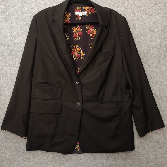 Boyfriend Blazer Womens‎ L 12 Black Twill Jacket Floral Lined THAKOON Collection